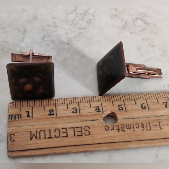 Elegant Vintage Enamel on Copper Abstract Men's Cufflinks - Picture 7 of 9